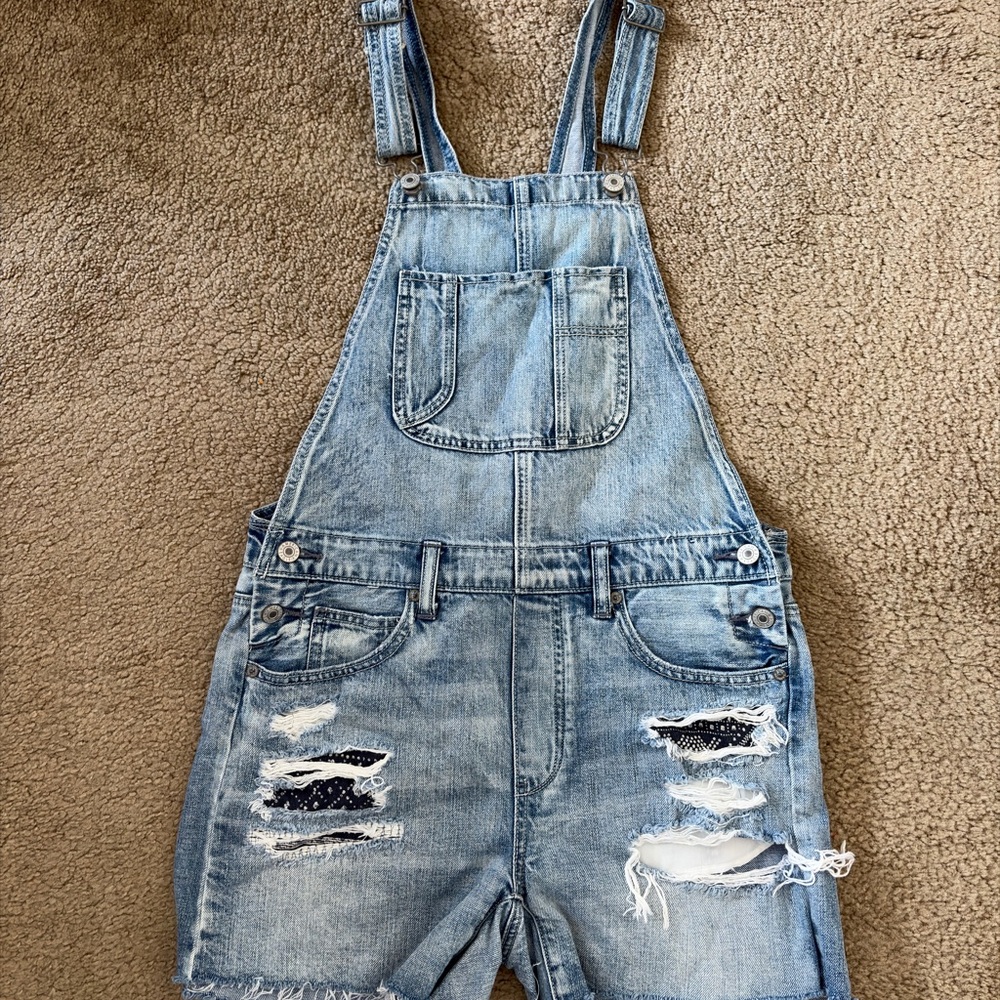 American Eagle Outfitters Light Blue Denim Overall Romper Jeans Size Small